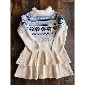 GYMBOREE Fair Isle Sweater Dress Tiered Snowflake Christmas Tree Fur Girls 7